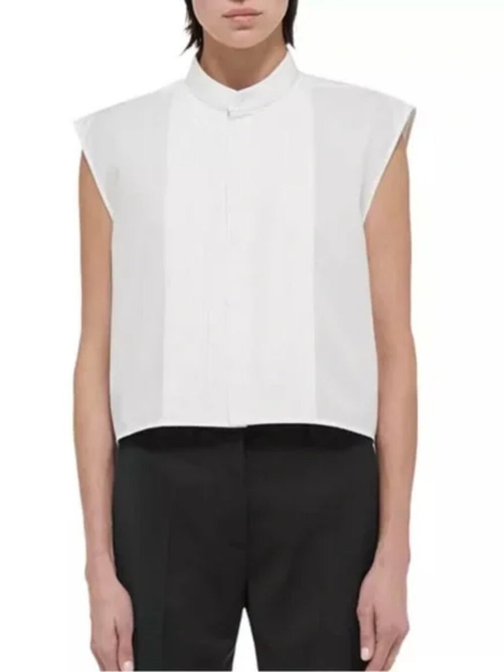 Helmut Lang White Sleeveless Tuxedo Button-Up Shirt M